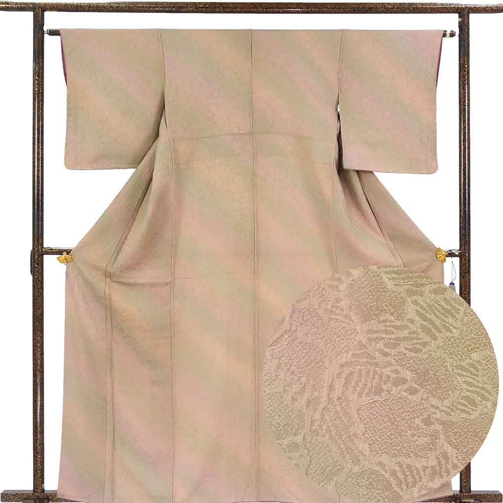 小紋 リサイクル着物 身丈164cm 裄64cm 前幅23cm 後幅28cm 袖丈49cm 袖幅32cm レディース 袷 ぼかし 裄Mサイズ 秋冬春用 正絹（シルク）ブラウン トールサイズ 美品 リメイク リユース【ランクA】