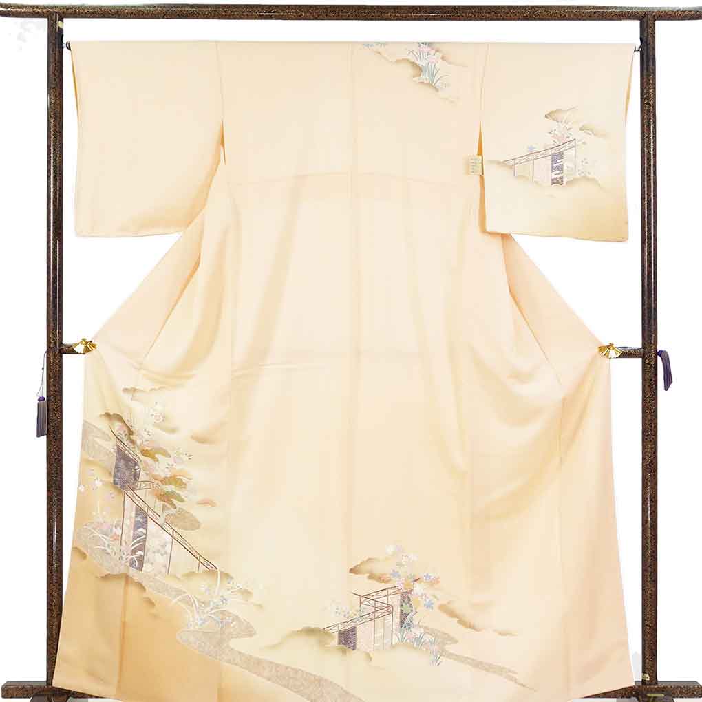 訪問着 リサイクル着物 身丈165cm 裄66cm 前幅24cm 後幅30cm 袖丈49cm 袖幅34cm レディース 袷 花柄 裄長 裄M-Lサイズ 秋冬春用 正絹（シルク）ピンク トールサイズ 未使用品 リメイク リユース【ランクS】
