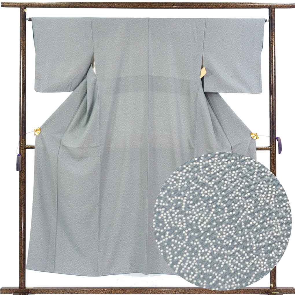 小紋 リサイクル着物 身丈152cm 裄65cm 前幅24.5cm 後幅30.5cm 袖丈45cm 袖幅32.5cm レディース 袷 江戸小紋 裄Mサイズ 秋冬春用 正絹（シルク）グレー やや難 リメイク リユース【ランクB】