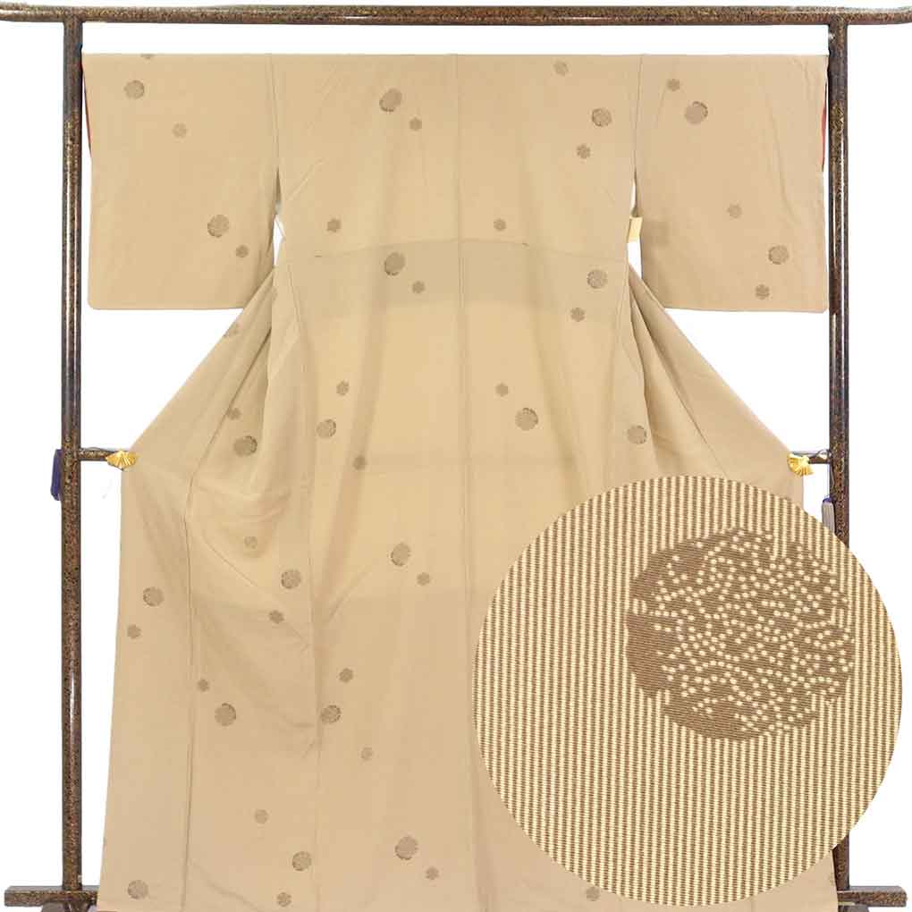 小紋 リサイクル着物 身丈166cm 裄64cm 前幅24.5cm 後幅30cm 袖丈49cm 袖幅34cm レディース 袷 万筋 裄Mサイズ 秋冬春用 正絹（シルク）ブラウン トールサイズ 美品 リメイク リユース【ランクA】