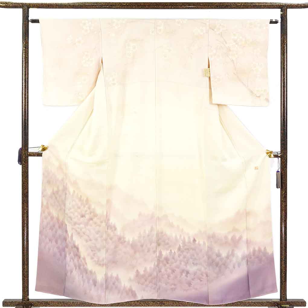 訪問着 リサイクル着物 身丈158cm 裄62cm 前幅23cm 後幅29cm 袖丈49cm 袖幅32cm レディース 袷 桜 裄Sサイズ 秋冬春用 正絹（シルク）ピンク やや難 リメイク リユース【ランクB】