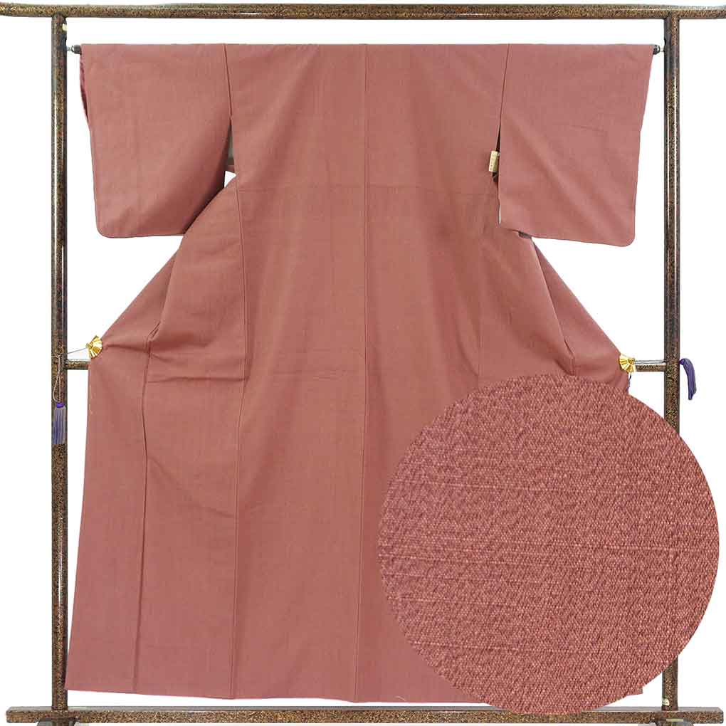 紬 リサイクル着物 身丈159cm 裄65cm 前幅22.5cm 後幅30cm 袖丈49cm 袖幅32.5cm レディース 袷 無地 裄Mサイズ 秋冬春用 正絹（シルク）ブラウン 美品 リメイク リユース【ランクA】