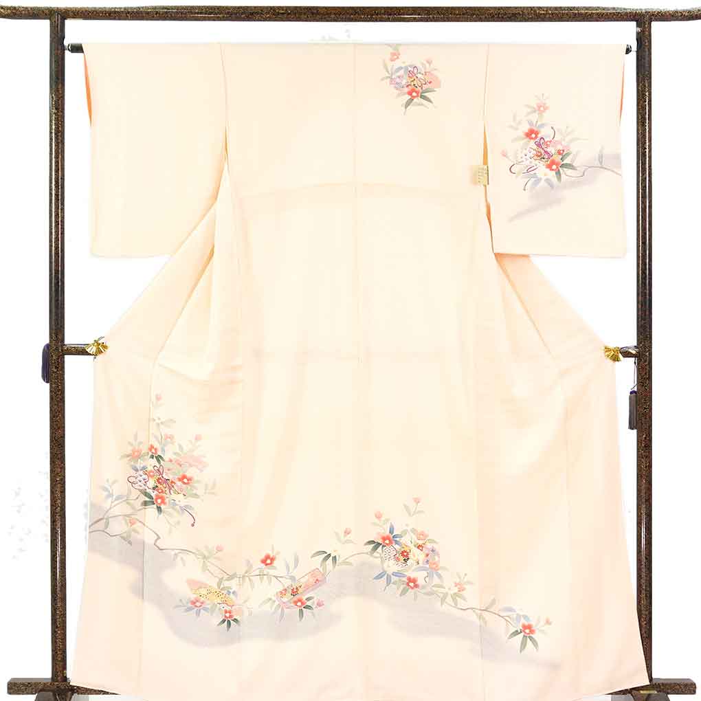 訪問着 リサイクル着物 身丈164cm 裄64cm 前幅24.5cm 後幅30cm 袖丈53cm 袖幅32cm レディース 袷 花柄 裄Mサイズ 秋冬春用 正絹（シルク）ピンク トールサイズ 美品 リメイク リユース【ランクA】