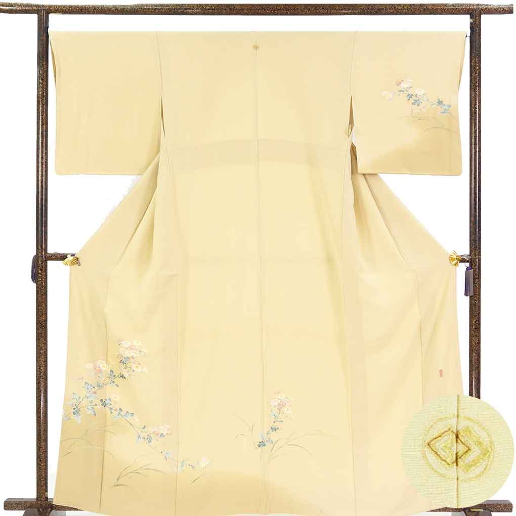 訪問着 リサイクル着物 身丈164cm 裄67cm 前幅25cm 後幅30cm 袖丈48cm 袖幅34cm レディース 袷 花柄 裄長 裄Lサイズ 秋冬春用 正絹（シルク）ブラウン トールサイズ やや難 リメイク リユース【ランクB】