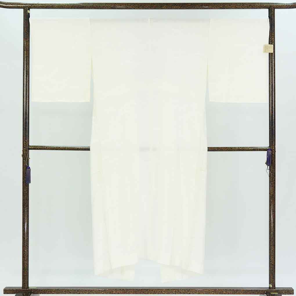 長襦袢 リサイクル着物 襦袢丈145cm 裄69.5cm 袖丈49cm 袖幅34.5cm レディース 胴抜袖無双 雪輪露芝 裄長 裄L-LLサイズ 秋冬春用 正絹（シルク）ホワイト 未使用品 リメイク リユース【ランクS】