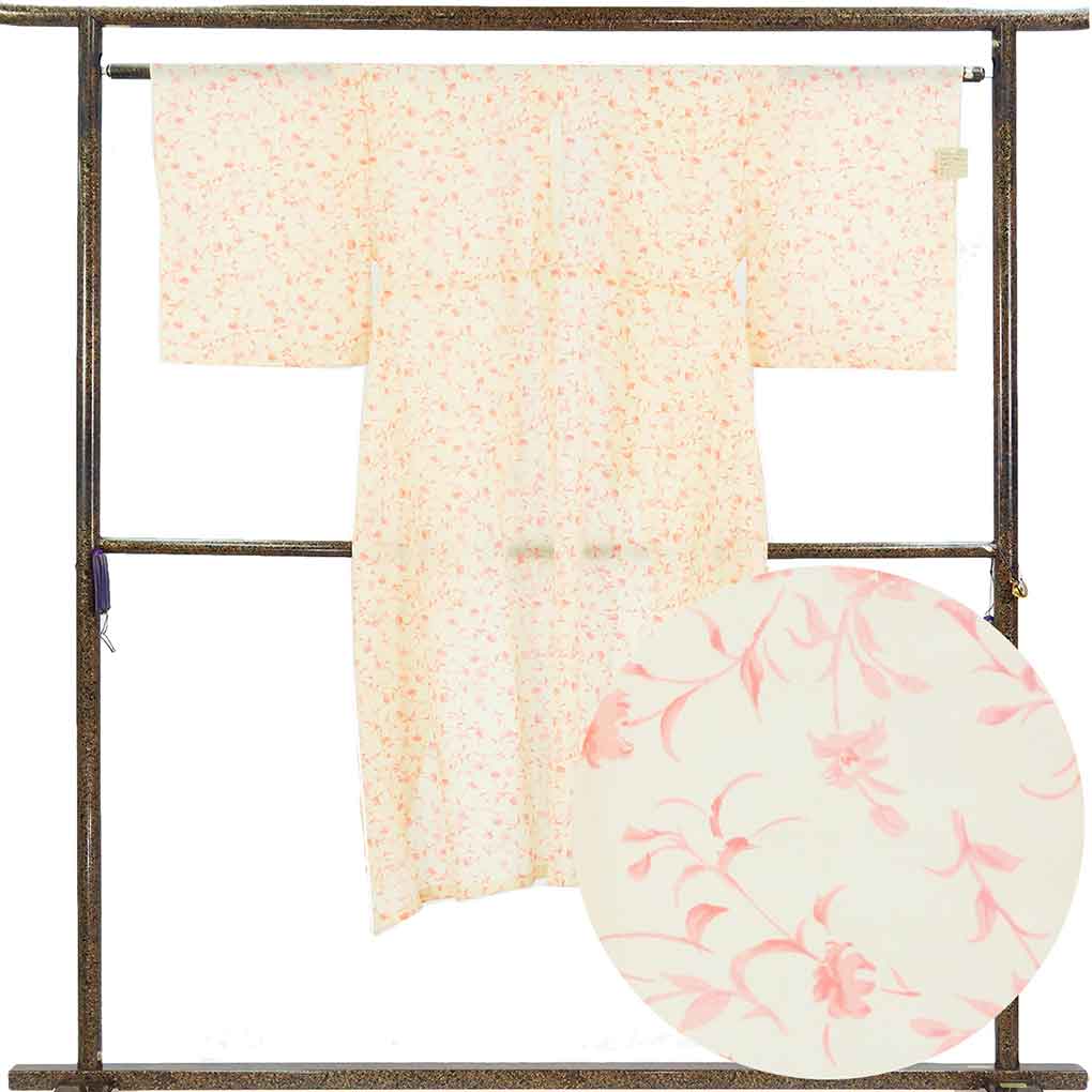 長襦袢 リサイクル着物 襦袢丈130cm 裄63cm 袖丈48.5cm 袖幅32cm レディース 単衣 花柄 裄Mサイズ 秋冬春用 ウール ベージュ 美品 リメイク リユース【ランクA】