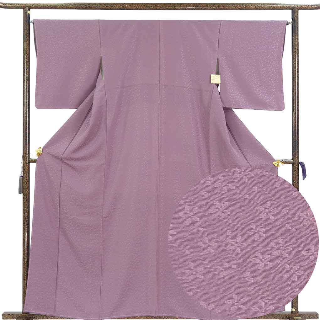 色無地 リサイクル着物 身丈162cm 裄66cm 前幅24cm 後幅30cm 袖丈49cm 袖幅33cm レディース 袷 無地 裄長 裄M-Lサイズ 秋冬春用 正絹（シルク）パープル 未使用品 リメイク リユース【ランクS】