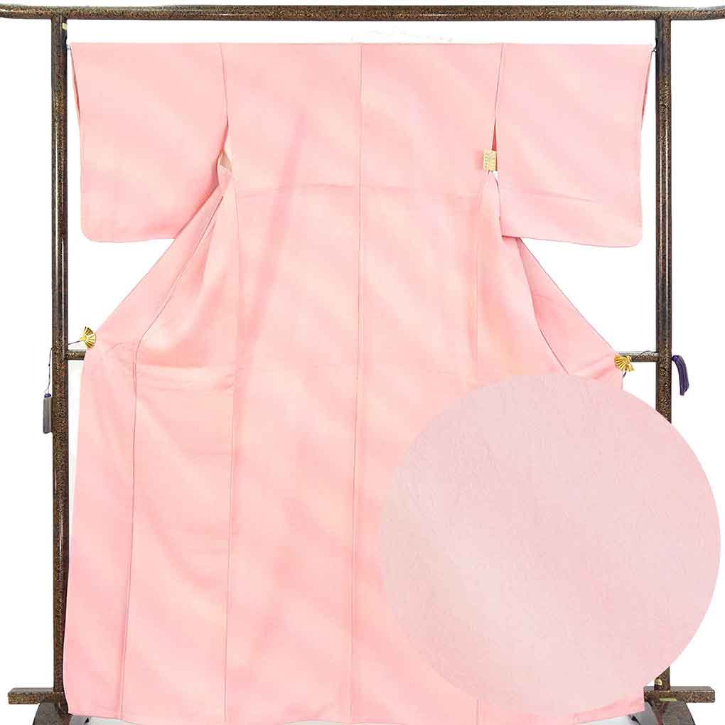 色無地 リサイクル着物 身丈167cm 裄67cm 前幅24.5cm 後幅30.5cm 袖丈49cm 袖幅34cm レディース 袷 ぼかし 裄長 裄Lサイズ 秋冬春用 正絹（シルク）ピンク トールサイズ 未使用品 リメイク リユース【ランクS】