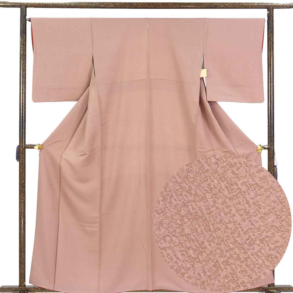 色無地 リサイクル着物 身丈162cm 裄66cm 前幅25.5cm 後幅31.5cm 袖丈50cm 袖幅33cm レディース 袷 無地 裄長 裄M-Lサイズ 秋冬春用 正絹（シルク）ブラウン 美品 リメイク リユース【ランクA】