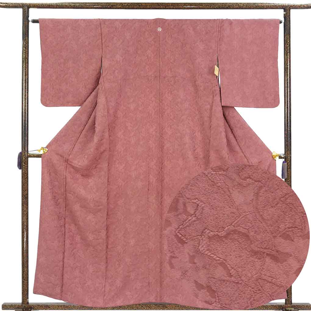 色無地 リサイクル着物 身丈160cm 裄65cm 前幅24cm 後幅30.5cm 袖丈49cm 袖幅32cm レディース 袷 無地 裄Mサイズ 秋冬春用 正絹（シルク）ブラウン 美品 リメイク リユース【ランクA】