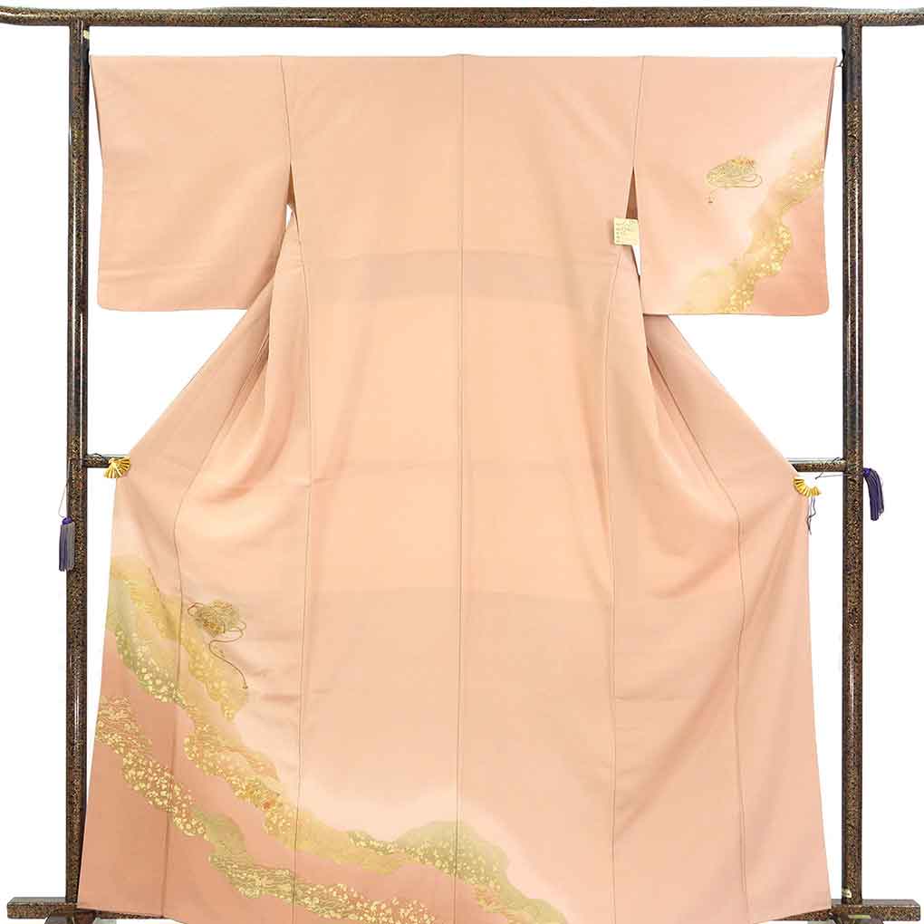 訪問着 リサイクル着物 身丈165cm 裄67cm 前幅24.5cm 後幅30cm 袖丈49cm 袖幅34cm レディース 袷 道長 裄長 裄Lサイズ 秋冬春用 正絹（シルク）ピンク トールサイズ やや難 リメイク リユース【ランクB】