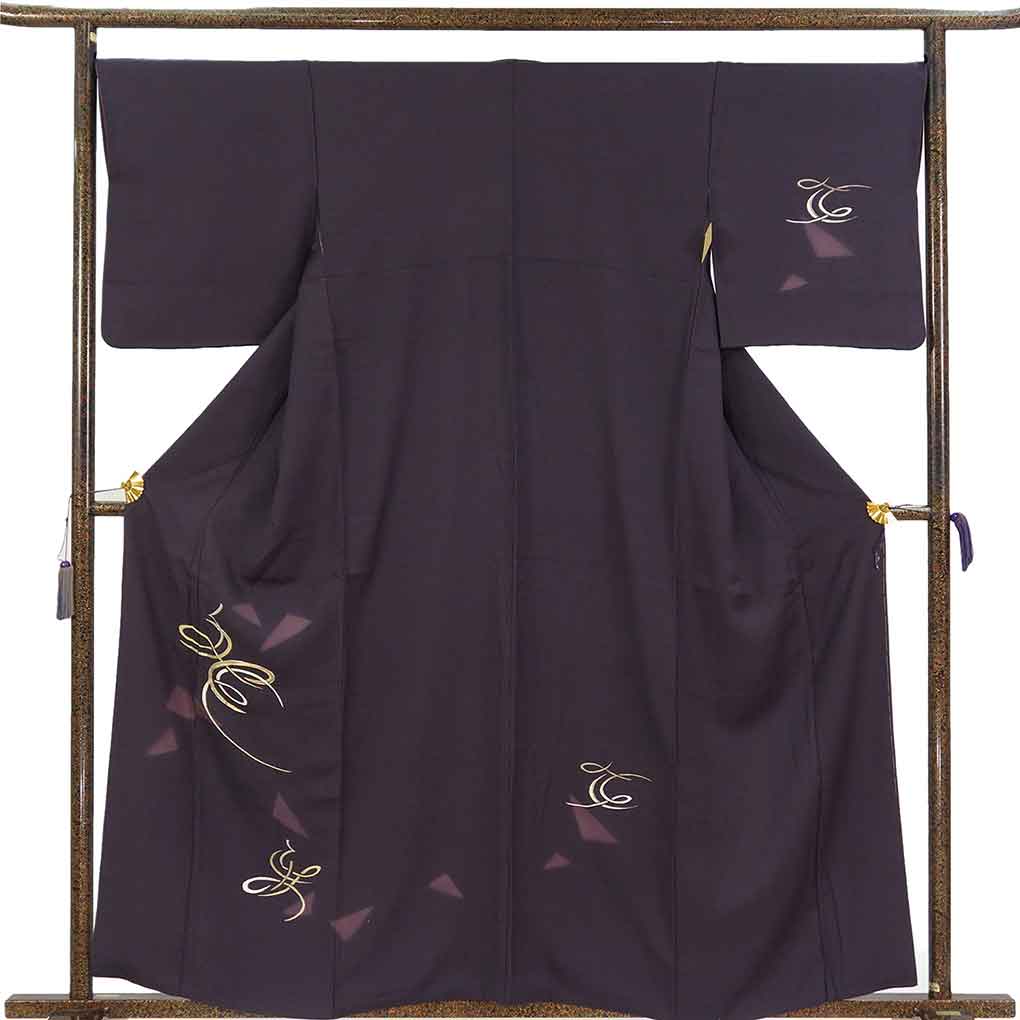 付下 リサイクル着物 身丈160cm 裄68cm 前幅25.5cm 後幅30cm 袖丈49cm 袖幅34cm レディース 袷 抽象柄 裄長 裄Lサイズ 秋冬春用 正絹（シルク）パープル やや難 リメイク リユース【ランクB】