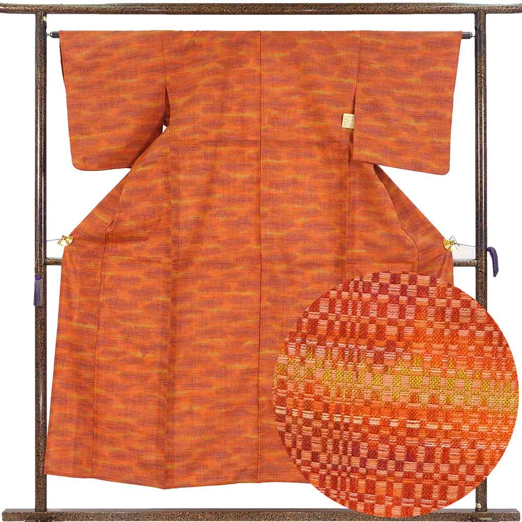 ウール着物 リサイクル着物 身丈154cm 裄64cm 前幅25cm 後幅30cm 袖丈49cm 袖幅32cm レディース 単衣 ぼかし 裄Mサイズ 秋冬春用 ウール ブラウン 美品 リメイク リユース【ランクA】