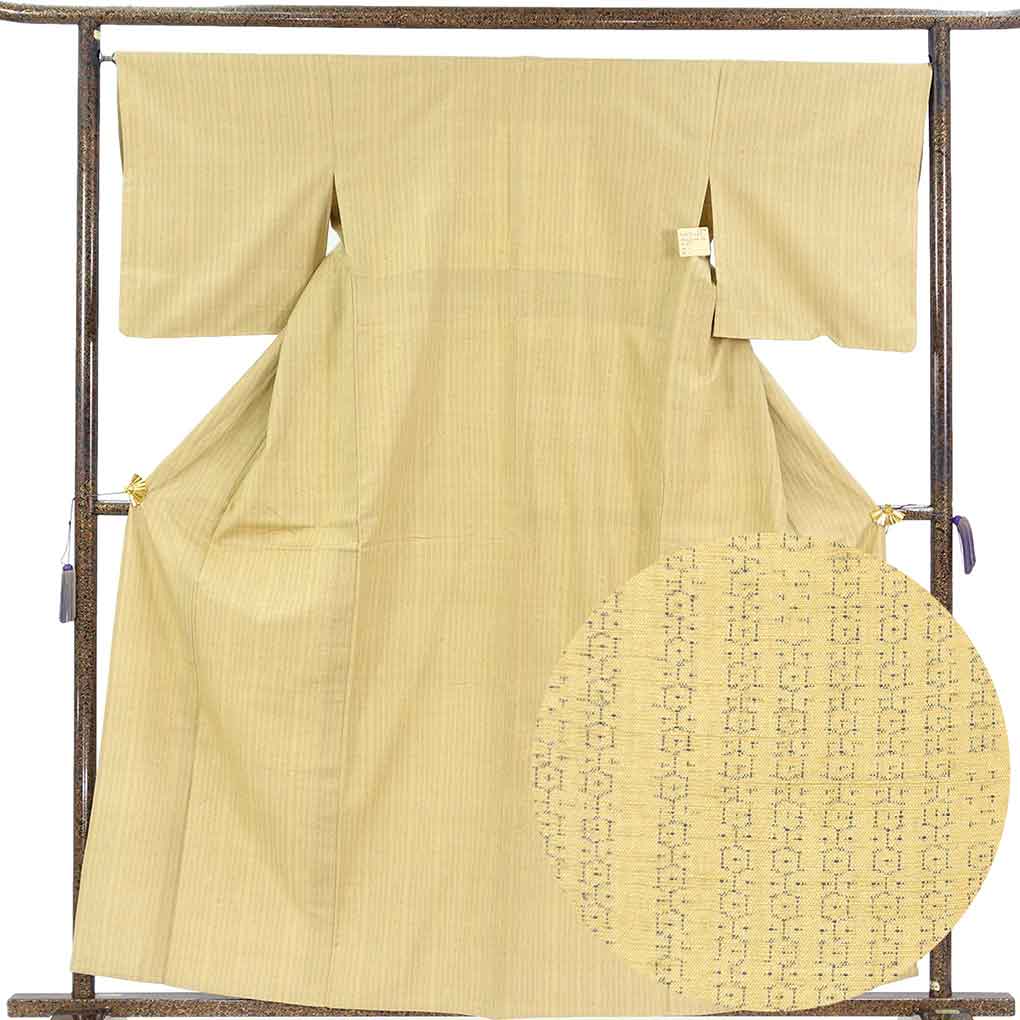 紬 リサイクル着物 身丈162cm 裄68cm 前幅27cm 後幅30cm 袖丈49cm 袖幅34cm レディース 単衣 亀甲 裄長 裄Lサイズ 初夏・初秋用 正絹（シルク）ブラウン 美品 リメイク リユース【ランクA】