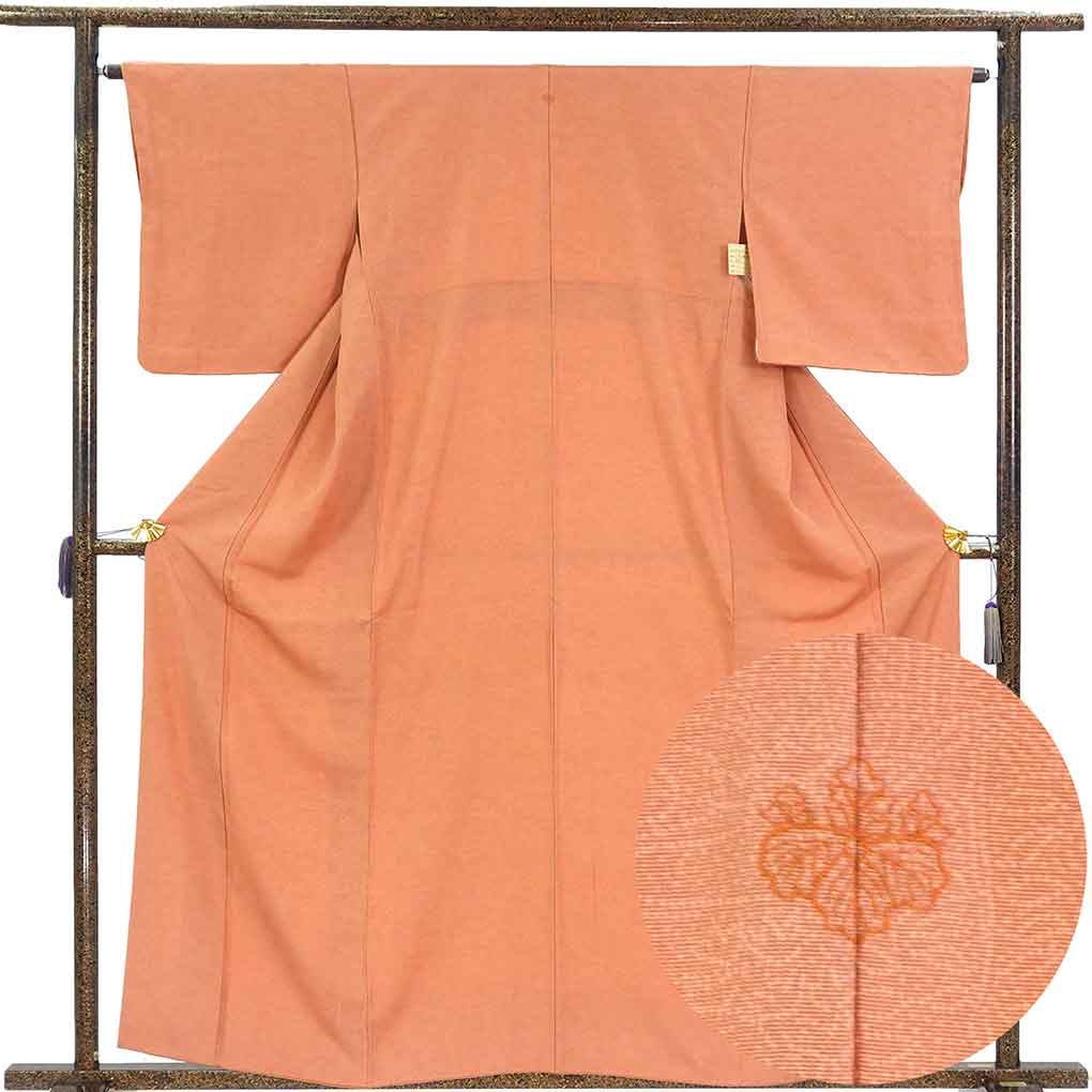小紋 リサイクル着物 身丈160cm 裄64cm 前幅24cm 後幅29cm 袖丈48cm 袖幅33cm レディース 袷 風景画 裄Mサイズ 秋冬春用 正絹（シルク）ブラウン 美品 六谷紀久男 リメイク リユース【ランクA】