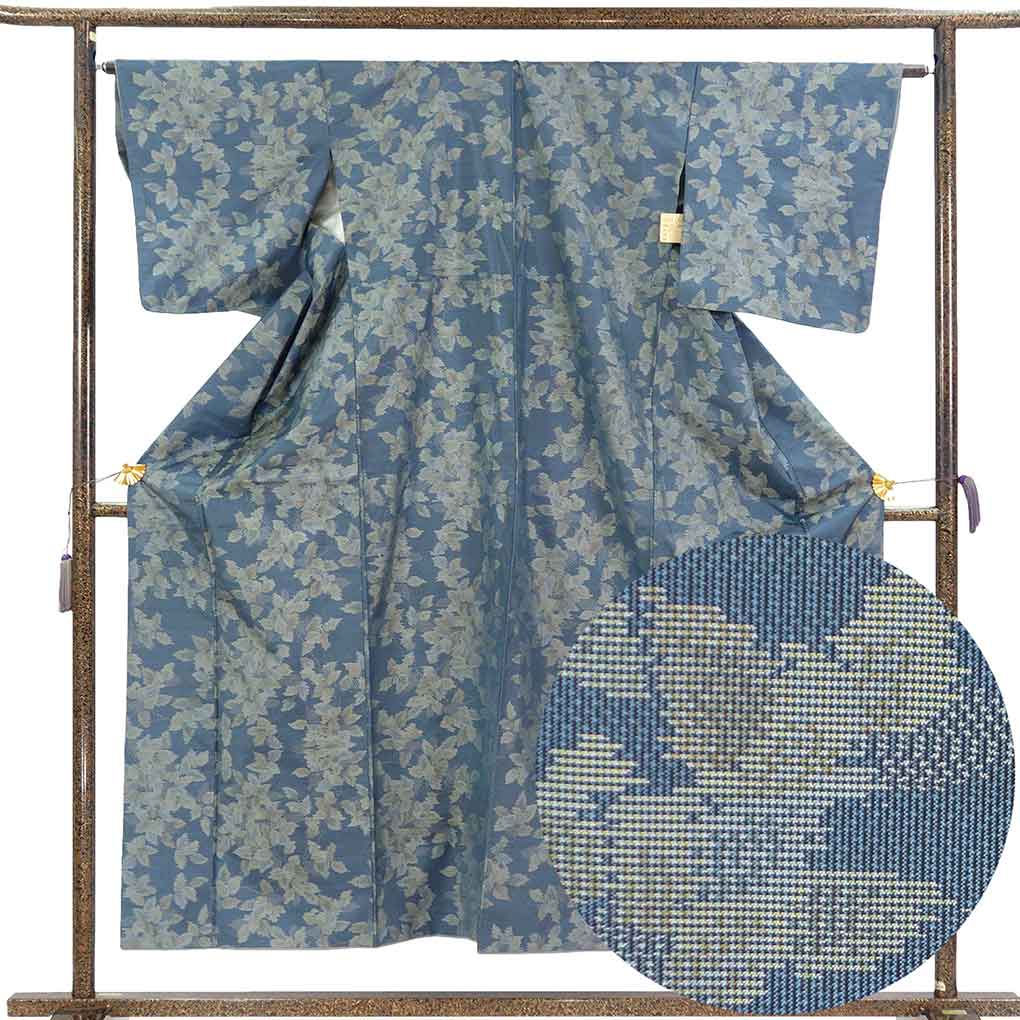 紬 リサイクル着物 身丈154cm 裄64cm 前幅26cm 後幅30cm 袖丈47cm 袖幅32cm レディース 袷 花柄 裄Mサイズ 秋冬春用 正絹（シルク）ネイビー 美品 リメイク リユース【ランクA】