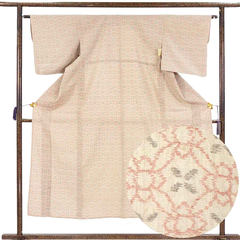 ウール着物 リサイクル着物 身丈151cm 裄62cm 前幅23.5cm 後幅30.5cm 袖丈45cm 袖幅32cm レディース 単衣 連続模様 裄Sサイズ 秋冬春用 ウール ブラウン 美品 リメイク リユース【ランクA】
