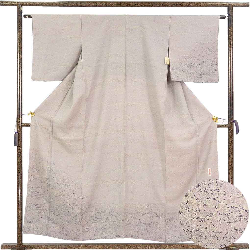 付下 リサイクル着物 身丈156cm 裄63cm 前幅24.5cm 後幅30.5cm 袖丈46cm 袖幅32cm レディース 袷 裾ぼかし 裄Mサイズ 秋冬春用 正絹（シルク）パープル 美品 陶彩染 加藤唐九郎 リメイク リユース【ランクA】
