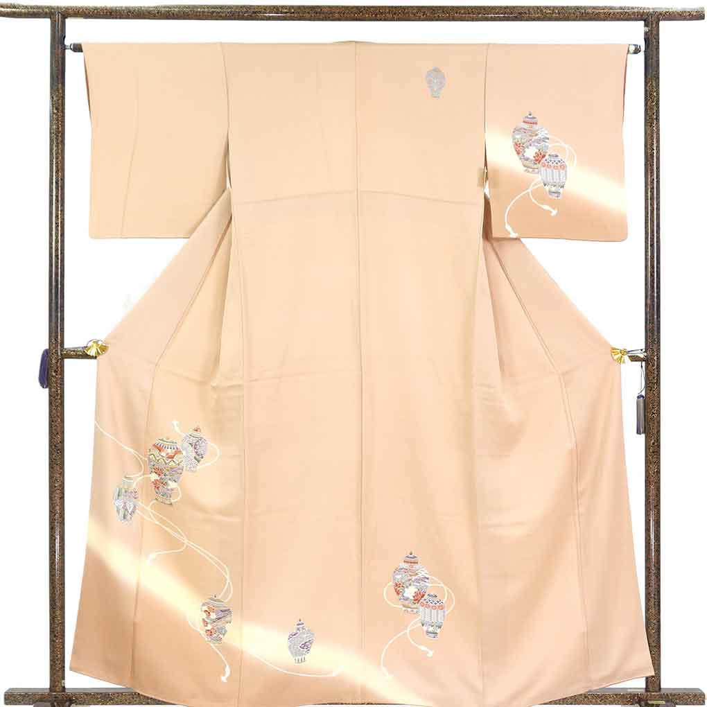 訪問着 リサイクル着物 身丈161cm 裄64cm 前幅26cm 後幅29.5cm 袖丈48cm 袖幅32cm レディース 袷 壺柄 裄Mサイズ 秋冬春用 正絹（シルク）ブラウン 美品 リメイク リユース【ランクA】