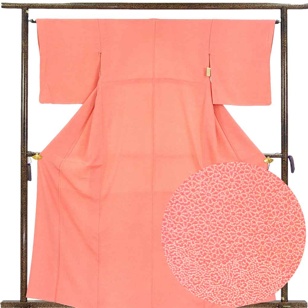 小紋 リサイクル着物 身丈162cm 裄65cm 前幅24cm 後幅29cm 袖丈48cm 袖幅33cm レディース 袷 江戸小紋 裄Mサイズ 秋冬春用 正絹（シルク）ピンク 美品 村上伸一郎 リメイク リユース【ランクA】