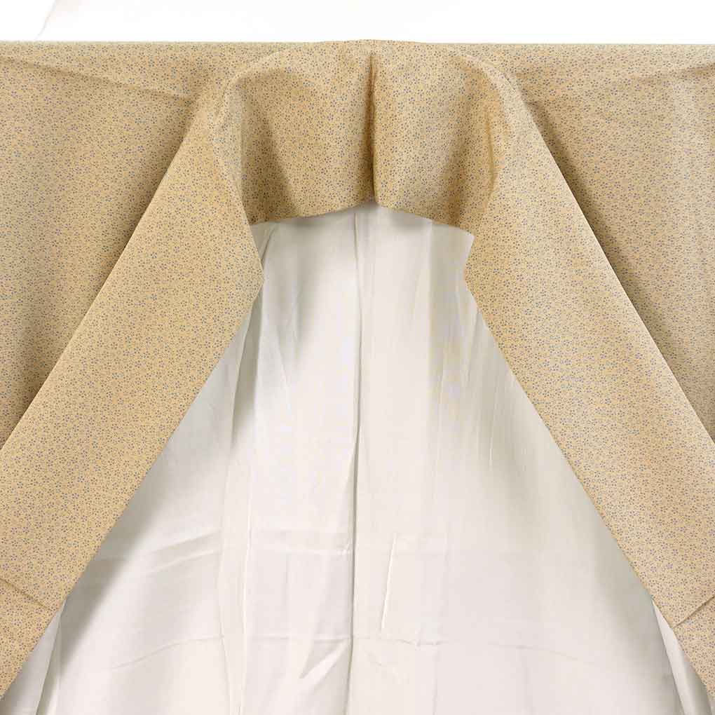 小紋 リサイクル着物 身丈158cm 裄64cm 前幅24cm 後幅30cm 袖丈48cm レディース 袷 裄Mサイズ 秋冬春用 正絹（シルク）ベージュ地 美品