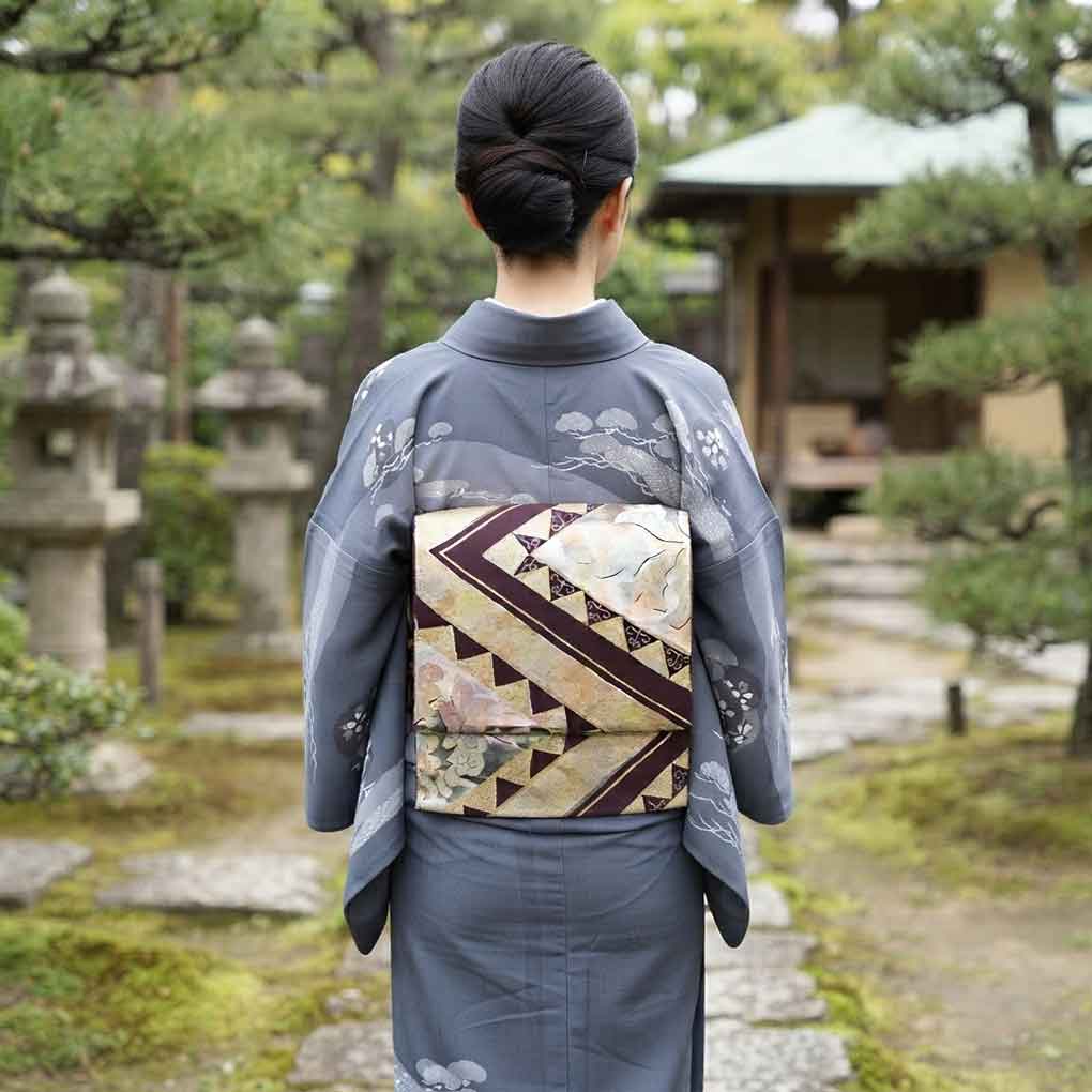 袋帯 リサイクル帯 幅30cm 長さ415cm レディース 抽象柄 秋冬春用 正絹(シルク)パープル 美品 リメイク リユース【ランクA】
