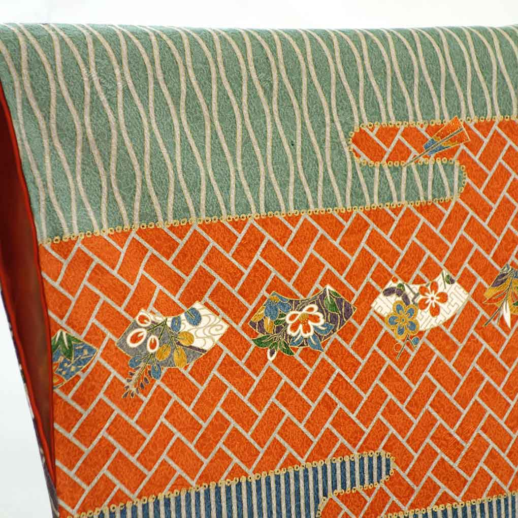 小紋 リサイクル着物 身丈165cm 裄67cm 前幅23cm 後幅30cm 袖丈53cm 袖幅33cm レディース 袷 霞 裄長 裄Lサイズ 秋冬春用 正絹（シルク）オレンジ トールサイズ 美品 三田村環 リメイク リユース【ランクA】