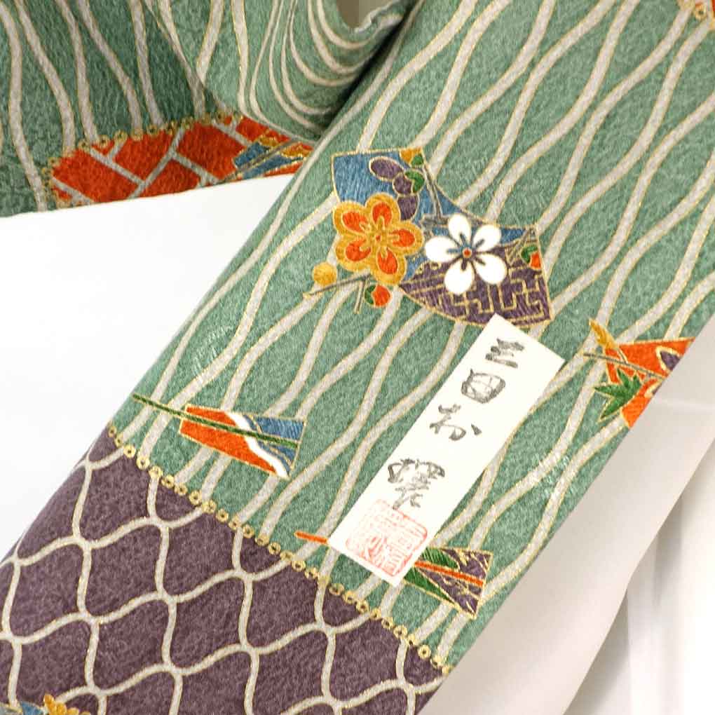 小紋 リサイクル着物 身丈165cm 裄67cm 前幅23cm 後幅30cm 袖丈53cm 袖幅33cm レディース 袷 霞 裄長 裄Lサイズ 秋冬春用 正絹（シルク）オレンジ トールサイズ 美品 三田村環 リメイク リユース【ランクA】