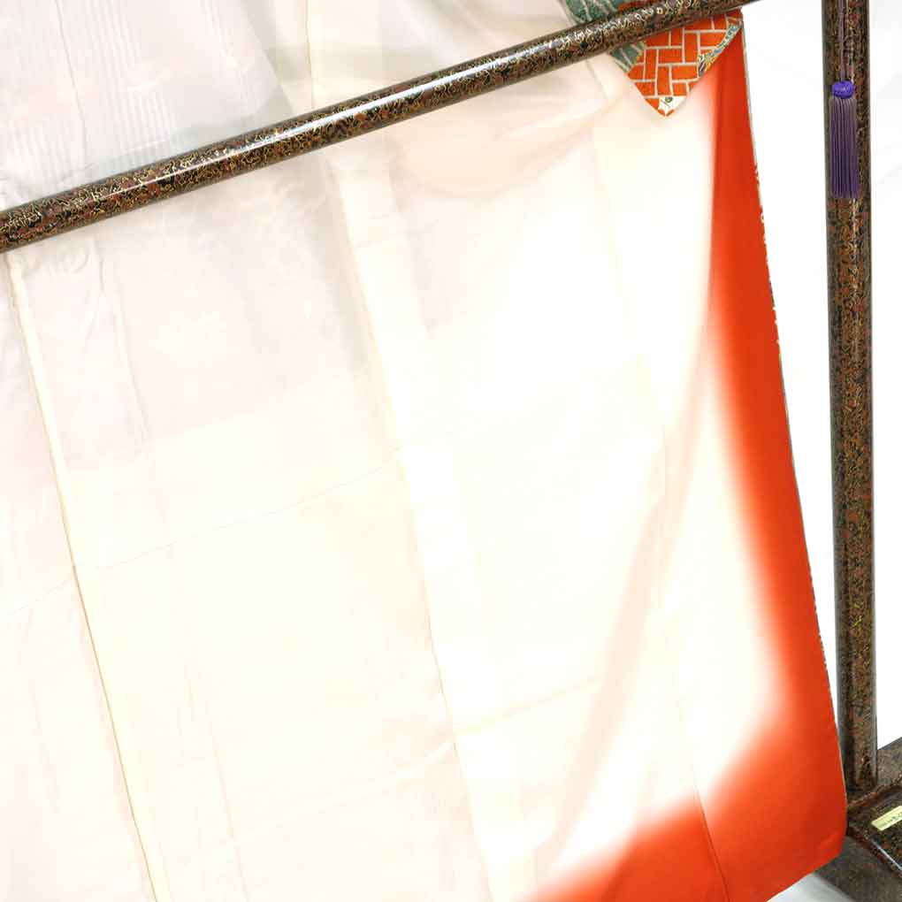 小紋 リサイクル着物 身丈165cm 裄67cm 前幅23cm 後幅30cm 袖丈53cm 袖幅33cm レディース 袷 霞 裄長 裄Lサイズ 秋冬春用 正絹（シルク）オレンジ トールサイズ 美品 三田村環 リメイク リユース【ランクA】