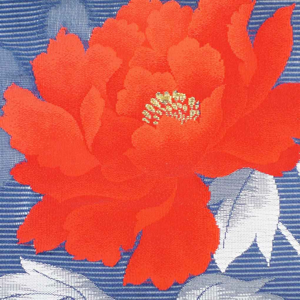 名古屋帯 リサイクル帯 幅30cm 長さ359cm レディース 花柄 夏用 正絹（シルク）ネイビー 美品 リメイク リユース【ランクA】