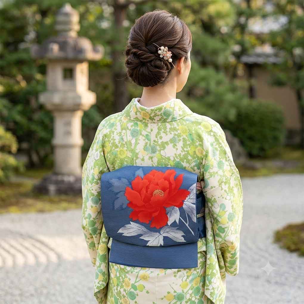 名古屋帯 リサイクル帯 幅30cm 長さ359cm レディース 花柄 夏用 正絹（シルク）ネイビー 美品 リメイク リユース【ランクA】