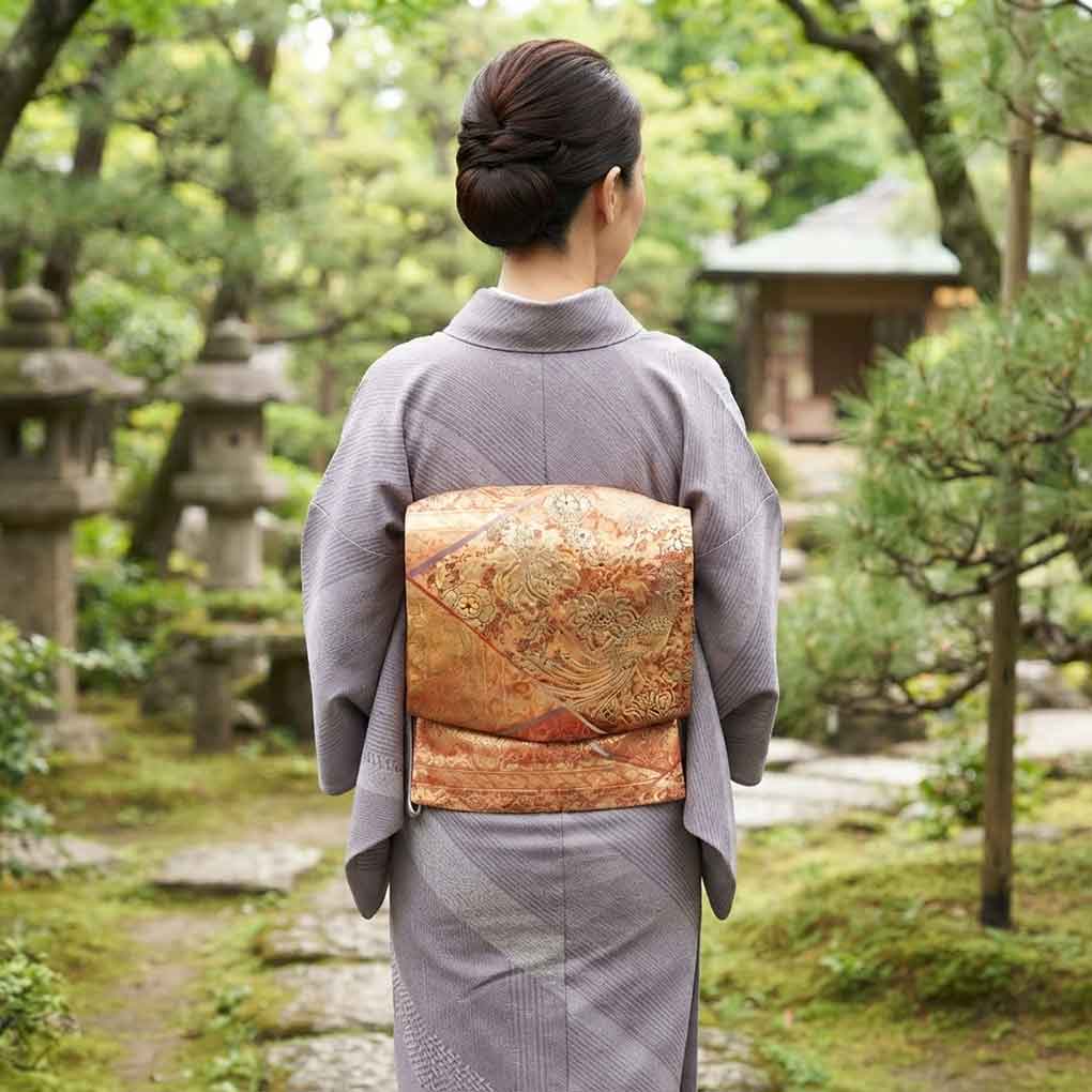 袋帯 リサイクル帯 幅31cm 長さ430cm レディース 花柄 秋冬春用 正絹（シルク）オレンジ 美品 リメイク リユース【ランクA】