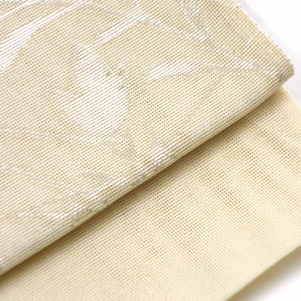 袋帯 リサイクル帯 幅31cm 長さ440cm レディース 桔梗 夏用 ポリエステル ホワイト やや難 リメイク リユース【ランクB】