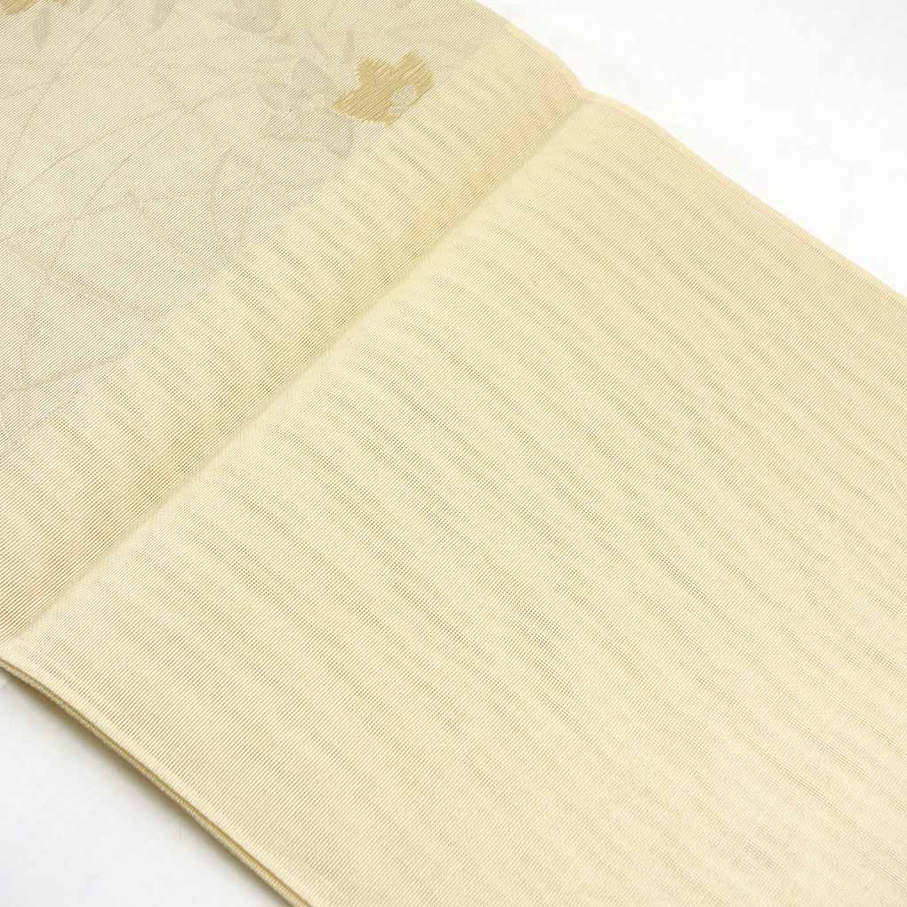 袋帯 リサイクル帯 幅31cm 長さ440cm レディース 桔梗 夏用 ポリエステル ホワイト やや難 リメイク リユース【ランクB】