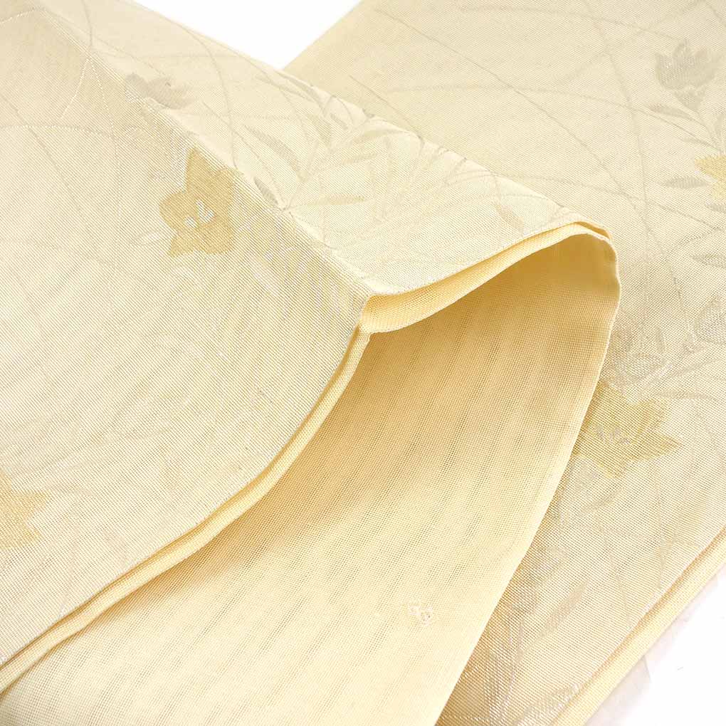 袋帯 リサイクル帯 幅31cm 長さ440cm レディース 桔梗 夏用 ポリエステル ホワイト やや難 リメイク リユース【ランクB】