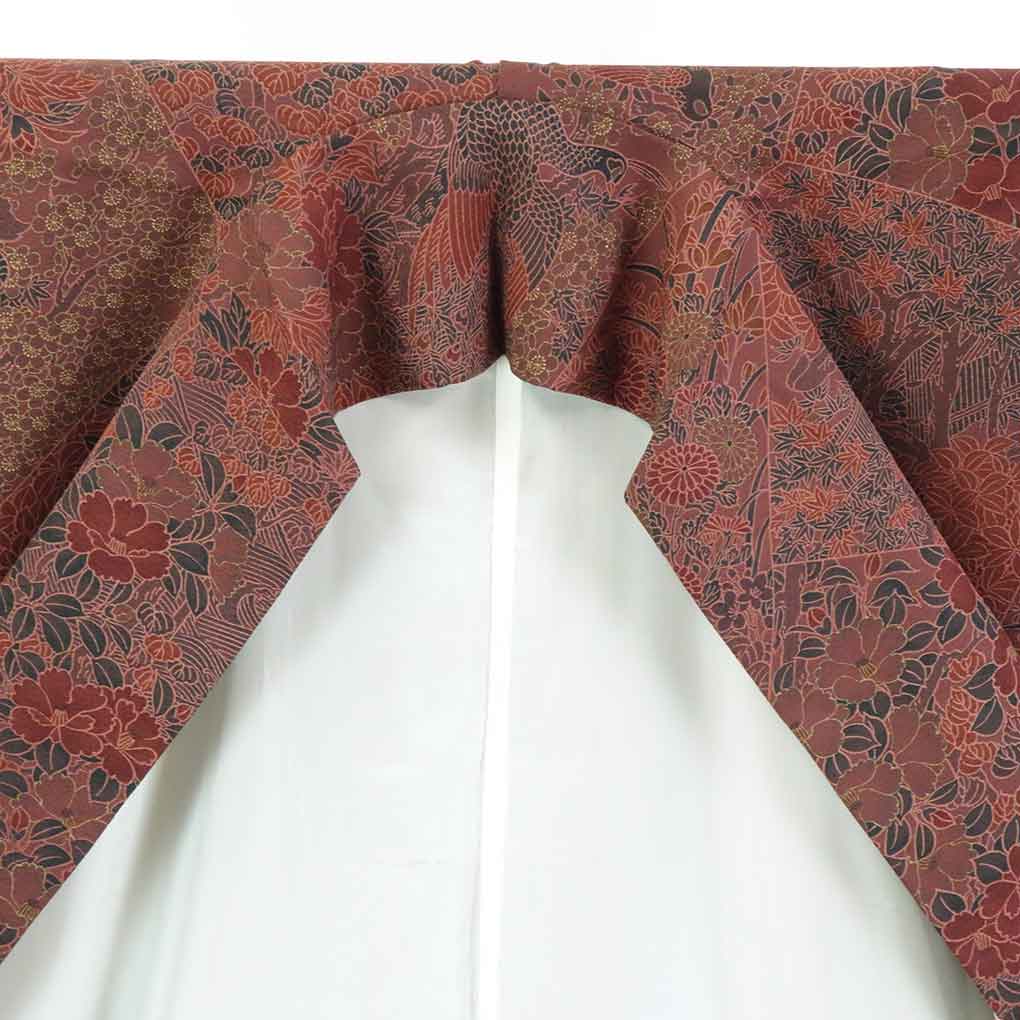 【セール対象品】リサイクル着物 小紋正絹茶色地花柄袷小紋着物 レディース 秋冬春用 シルク ブラウン 裄Mサイズ身丈155cm 裄64cm 前幅22.5cm 後幅30cm 袖丈49cm【ランクA】