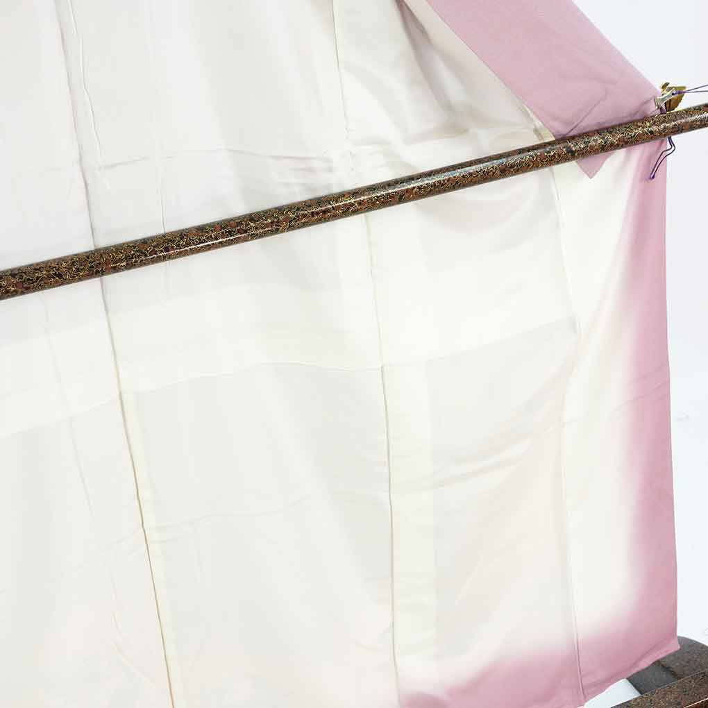 訪問着 リサイクル着物 身丈155cm 裄63cm 前幅24cm 後幅29cm 袖丈48cm 袖幅32cm レディース 袷 扇面 裄Mサイズ 秋冬春用 正絹（シルク）パープル やや難 リメイク リユース【ランクB】