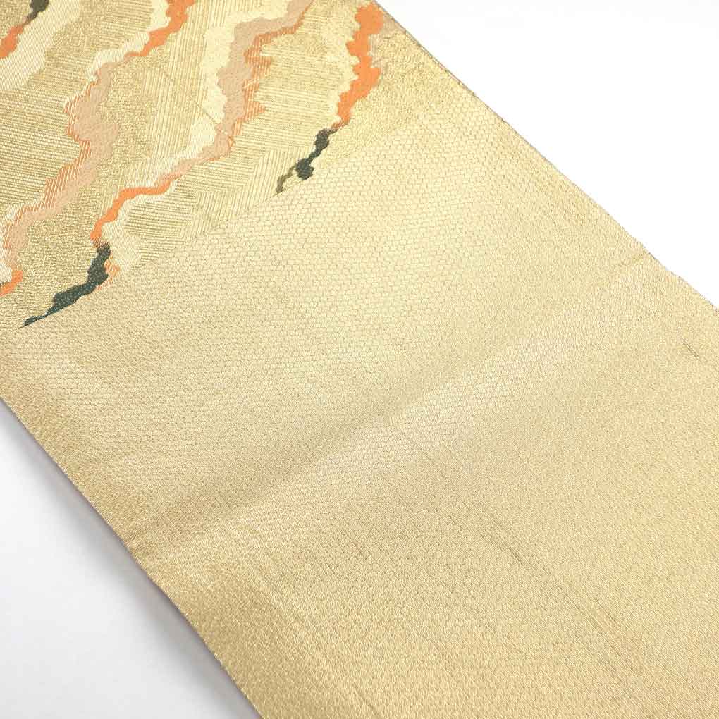 袋帯 リサイクル帯 幅30cm 長さ443cm レディース 道長 秋冬春用 正絹(シルク)ゴールド 美品 リメイク リユース【ランクA】