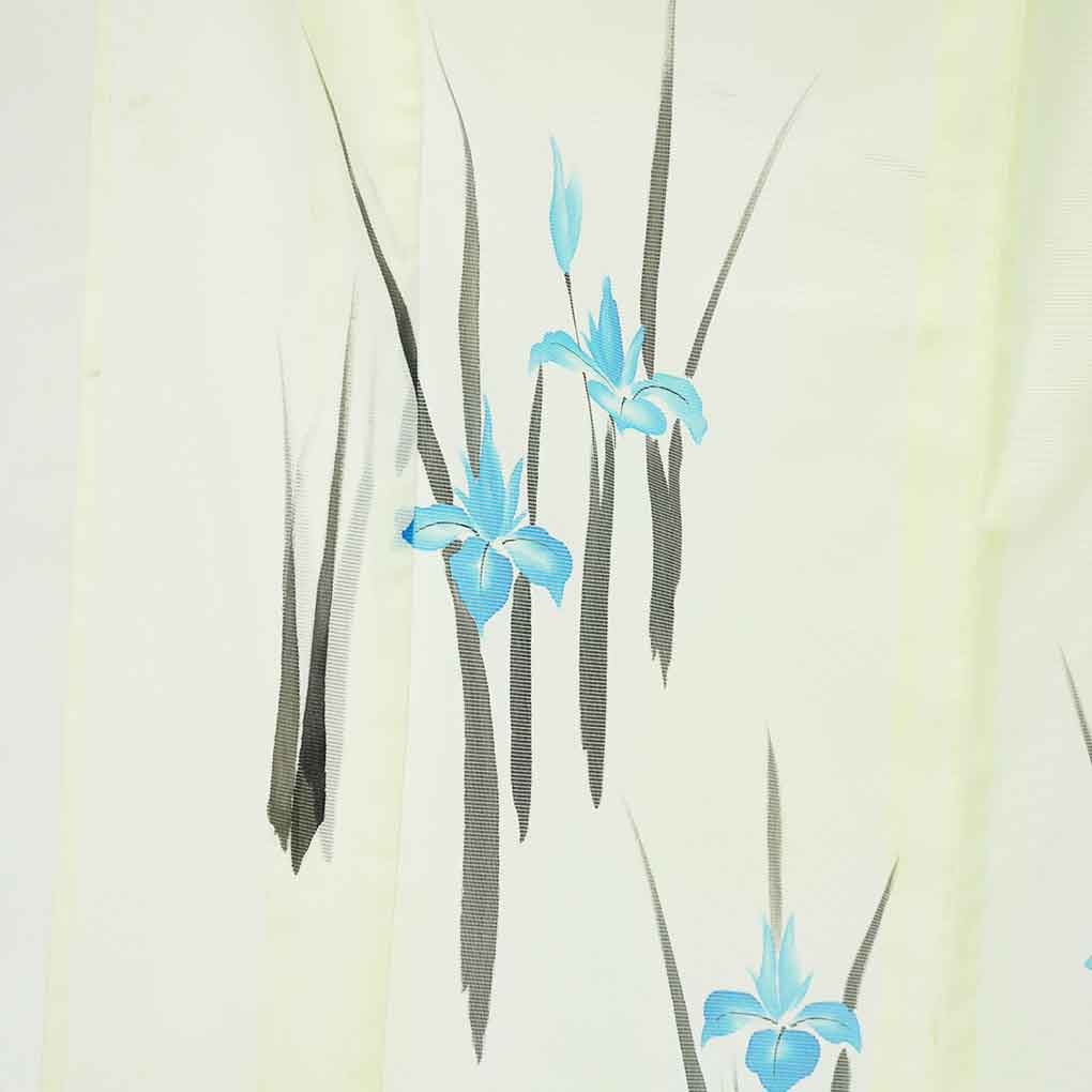 訪問着 リサイクル着物 身丈161cm 裄66cm 前幅24cm 後幅31cm 袖丈49cm 袖幅33cm レディース 菖蒲 裄長 裄M-Lサイズ 夏用 ポリエステル グリーン やや難 リメイク リユース【ランクB】