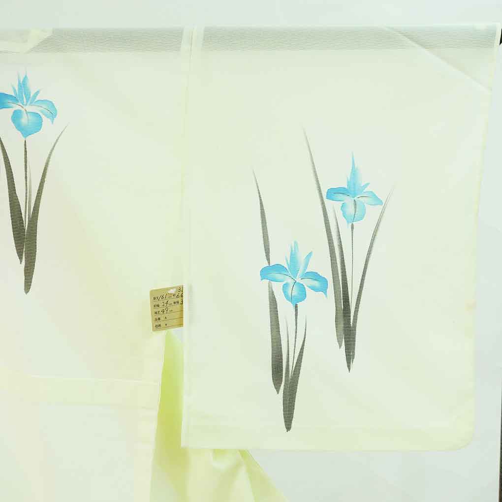 訪問着 リサイクル着物 身丈161cm 裄66cm 前幅24cm 後幅31cm 袖丈49cm 袖幅33cm レディース 菖蒲 裄長 裄M-Lサイズ 夏用 ポリエステル グリーン やや難 リメイク リユース【ランクB】