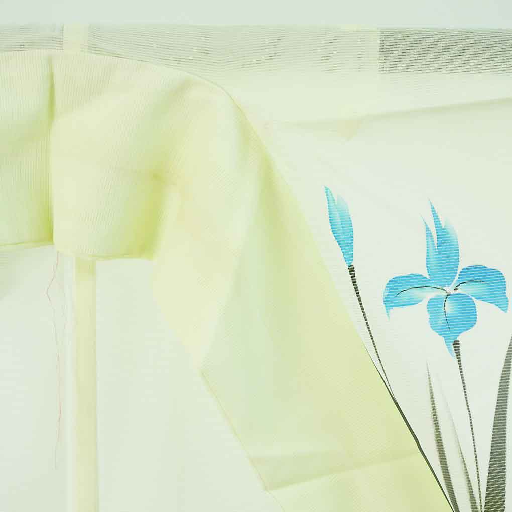 訪問着 リサイクル着物 身丈161cm 裄66cm 前幅24cm 後幅31cm 袖丈49cm 袖幅33cm レディース 菖蒲 裄長 裄M-Lサイズ 夏用 ポリエステル グリーン やや難 リメイク リユース【ランクB】