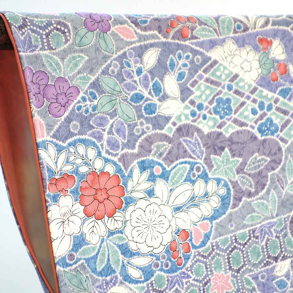 小紋 リサイクル着物 身丈155cm 裄62cm 前幅23cm 後幅28.5cm 袖丈45cm 袖幅32cm レディース 袷 辻ヶ花 裄Sサイズ 秋冬春用 正絹（シルク）ブルー 未使用品 リメイク リユース【ランクS】