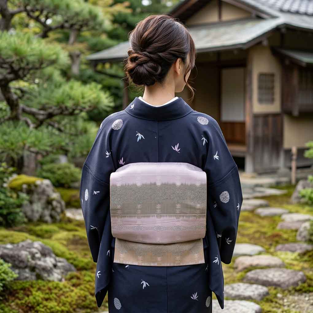 京袋帯 リサイクル帯 幅30.5cm 長さ405cm レディース 横段柄 秋冬春用 正絹（シルク）ブラウン 美品 リメイク リユース【ランクA】