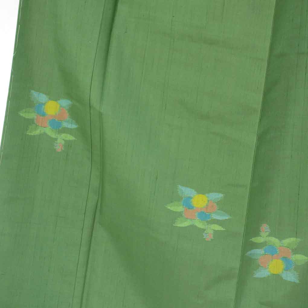 紬 リサイクル着物 身丈166cm 裄69cm 前幅26.5cm 後幅32cm 袖丈49cm 袖幅35cm レディース 袷 花柄 裄長 裄L-LLサイズ 秋冬春用 正絹(シルク)グリーン トールサイズ 未使用品 リメイク リユース【ランクS】