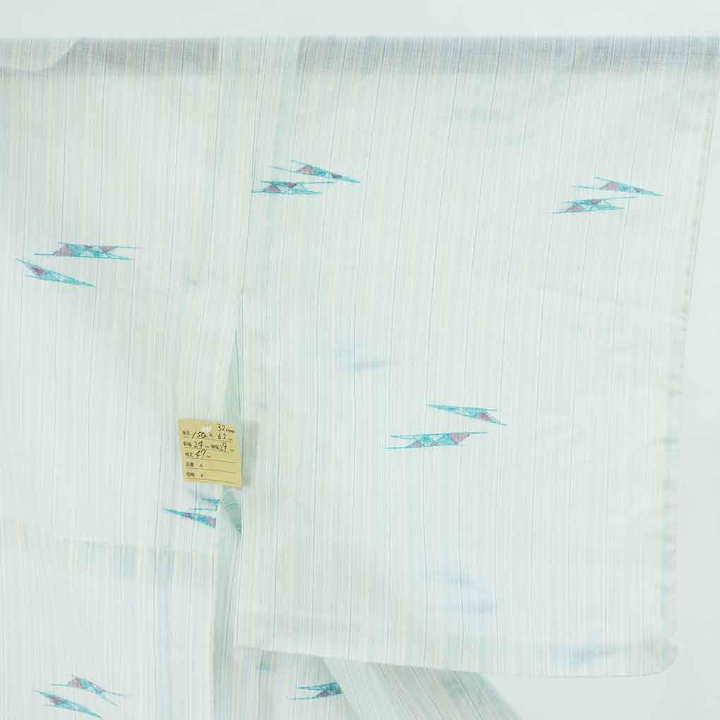 小紋 リサイクル着物 身丈150cm 裄62cm 前幅24cm 後幅29cm 袖丈47cm 袖幅32cm レディース 抽象柄 裄Sサイズ 夏用 ポリエステル ブルー 美品 リメイク リユース【ランクA】