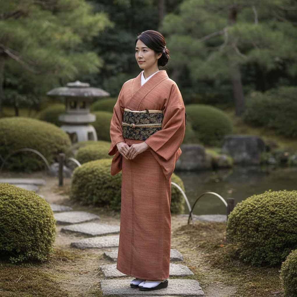 紬 リサイクル着物 身丈155cm 裄64cm 前幅24.5cm 後幅30.5cm 袖丈49cm 袖幅32cm レディース 単衣 ぼかし 裄Mサイズ 初夏・初秋用 正絹(シルク)ブラウン 未使用品 リメイク リユース【ランクS】