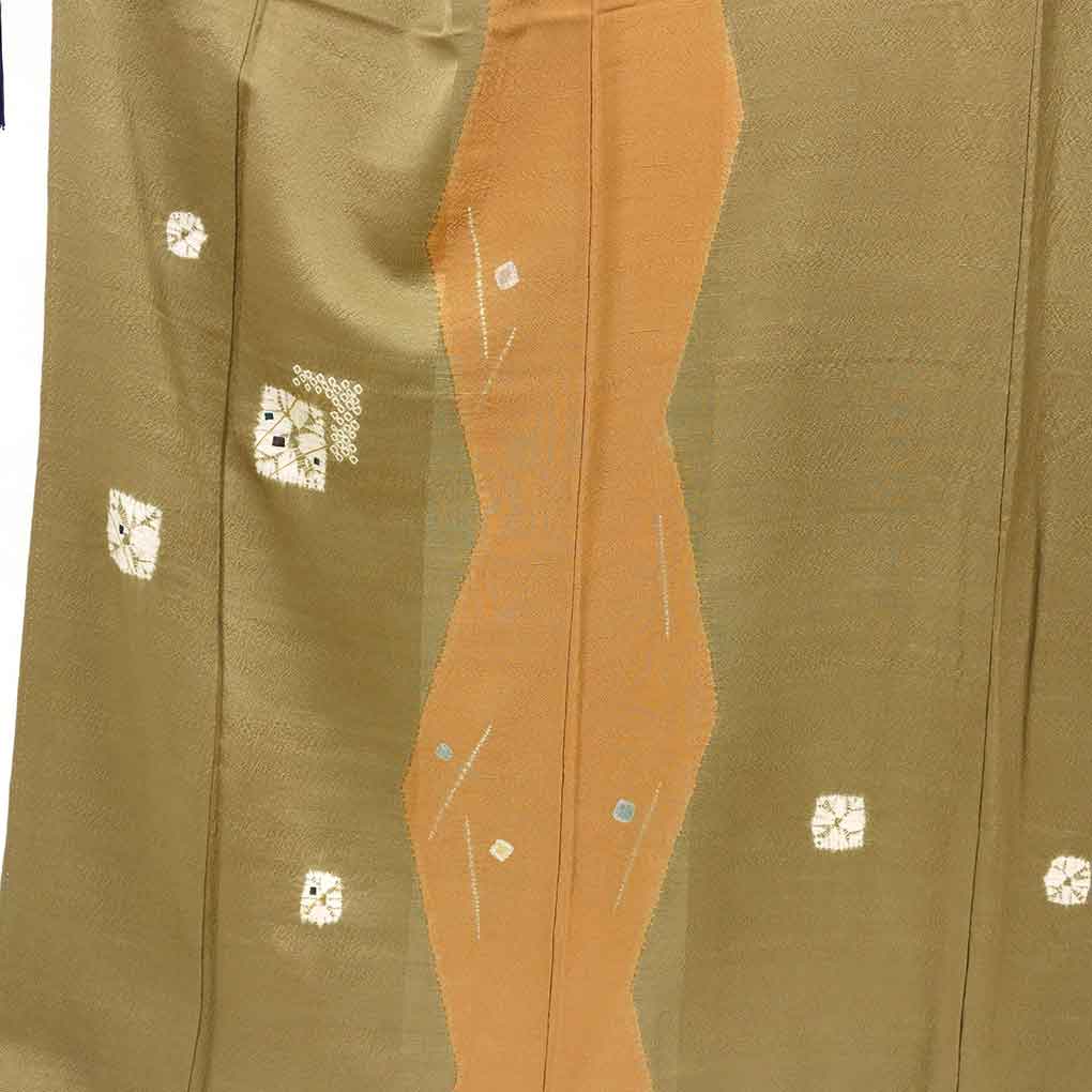 訪問着 リサイクル着物 身丈167cm 裄71cm 前幅26cm 後幅30.5cm 袖丈49cm 袖幅36cm レディース 袷 絞り 裄長 裄LLサイズ 秋冬春用 正絹（シルク）ブラウン トールサイズ 未使用品 中村玉緒 リメイク リユース【ランクS】