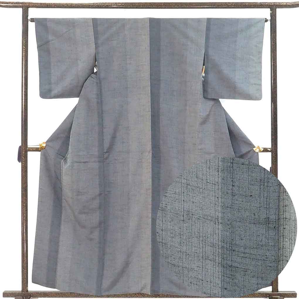 紬 リサイクル着物 身丈160cm 裄65cm 前幅26cm 後幅30cm 袖丈49cm 袖幅32cm レディース 袷 ぼかし 裄Mサイズ 秋冬春用 正絹（シルク）グレー 美品 リメイク リユース【ランクA】
