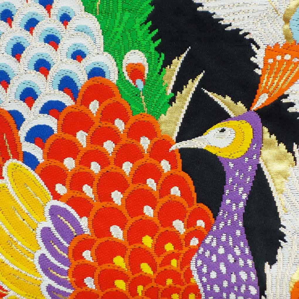 袋帯 リサイクル帯 幅30cm 長さ416cm レディース 鳥柄 秋冬春用 正絹(シルク)ブラック 美品 リメイク リユース【ランクA】