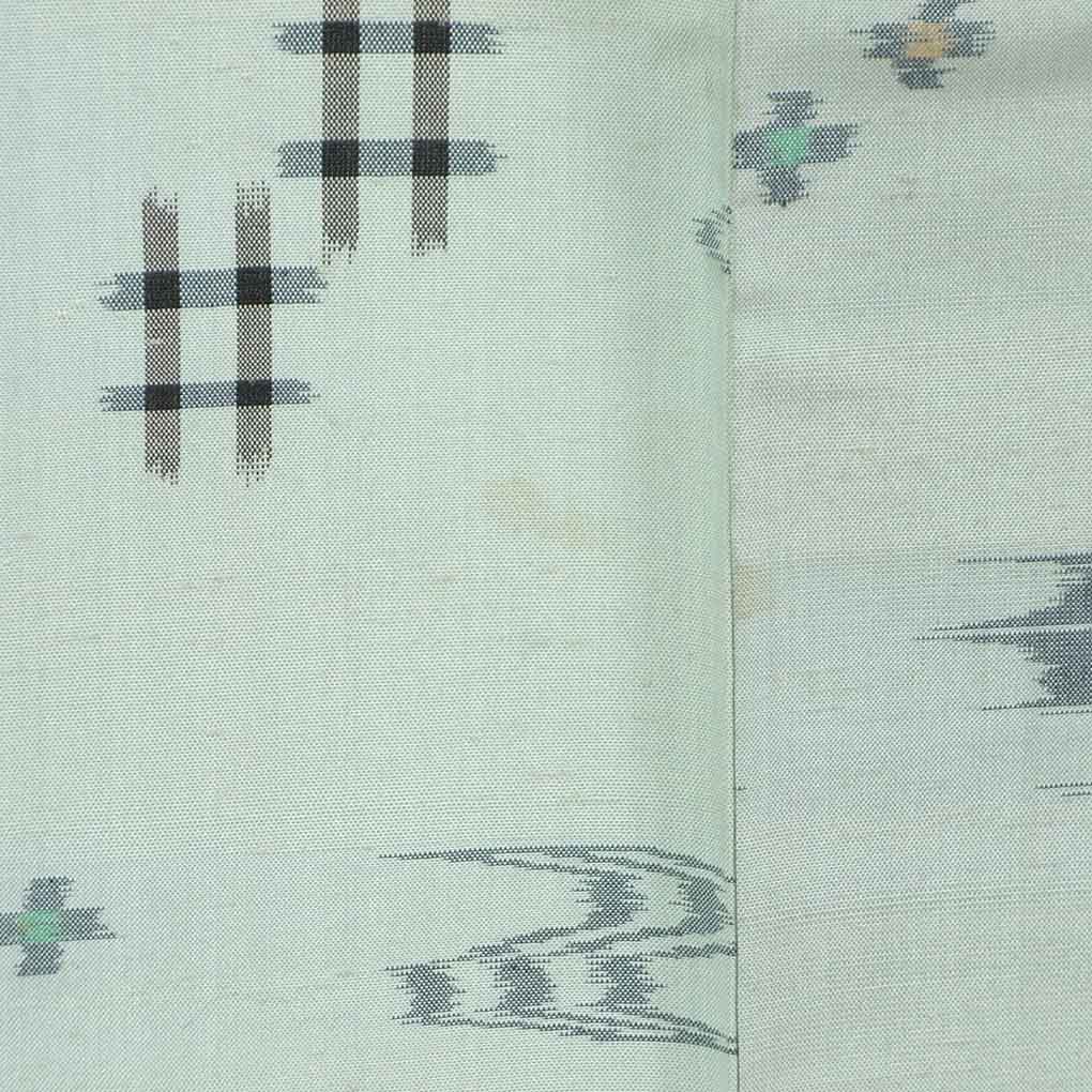 紬 リサイクル着物 身丈154cm 裄62cm 前幅22.5cm 後幅28cm 袖丈45.5cm 袖幅32cm レディース 袷 琉球柄 裄Sサイズ 秋冬春用 正絹（シルク）ブルー やや難 リメイク リユース【ランクB】